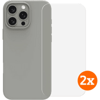 Koop BlueBuilt Back Cover iPhone 16 Pro Max Grijs + Screenprotector Glas Duo Pack - 6151131325341