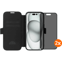 Koop BlueBuilt Apple iPhone 16 Book Case Leer Zwart + Privacy Screenprotector Glas Duo Pack - 6151132244252