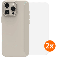 Koop BlueBuilt Back Cover iPhone 16 Pro Max Beige + Screenprotector Glas Duo Pack - 6151131395375