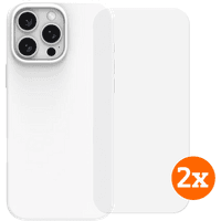 Koop BlueBuilt Back Cover iPhone 16 Pro Max Wit + Screenprotector Glas Duo Pack - 6151131418449