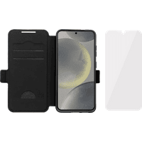 Koop BlueBuilt  Samsung Galaxy S25 Ultra Book Case Leer Zwart + BlueBuilt Screenprotector Glas - 6151128685670