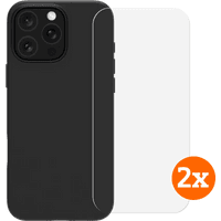 Koop BlueBuilt Back Cover iPhone 16 Pro Zwart + Screenprotector Glas Duo Pack - 6151132015081