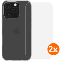 Koop BlueBuilt Back Cover iPhone 16 Pro Transparant + Screenprotector Glas Duo Pack - 6151132071070