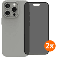 Koop BlueBuilt Back Cover iPhone 16 Pro Grijs + Privacy Filter Screenprotector Glas Duo Pack - 6151132219229