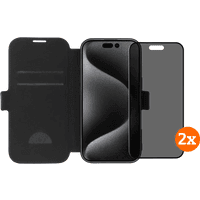 Koop BlueBuilt Apple iPhone 16 Pro Book Case Leer Zwart + Privacy Screenprotector Glas Duo Pack - 6151132266247