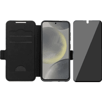 Koop BlueBuilt Samsung Galaxy S25 Book Case Leer Zwart + BlueBuilt Privacy Screenprotector Glas - 6151128674605