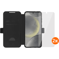 Koop BlueBuilt Galaxy S25 Plus Book Case Zwart + Screenprotector Glas Duo Pack - 6151131037008
