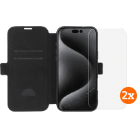 Koop BlueBuilt Apple iPhone 16 Pro Max Book Case Leer Zwart + Screenprotector Glas Duo Pack - 6151131423474