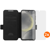 Koop BlueBuilt Samsung Galaxy S25 Book Case Zwart + Screenprotector Glas Duo Pack - 6151131525512