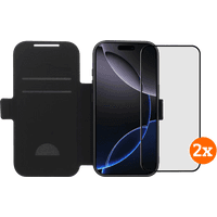 Koop BlueBuilt Apple iPhone 17 Pro Book Case Leer Zwart + Screenprotector Glas Duo Pack - 6151131628671