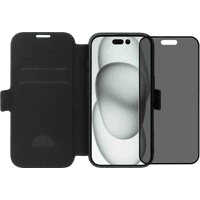 Koop BlueBuilt Apple iPhone 16 Book Case Leer Zwart + Privacy Filter Screenprotector Glas - 6151131897817