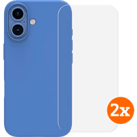 Koop BlueBuilt Back Cover iPhone 16 Blauw + Screenprotector Glas Duo Pack - 6151131990938
