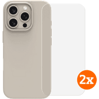 Koop BlueBuilt Back Cover iPhone 16 Pro Beige + Screenprotector Glas Duo Pack - 6151132058019