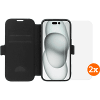 Koop BlueBuilt Apple iPhone 16 Book Case Leer Zwart + Screenprotector Glas Duo Pack - 6151132080041