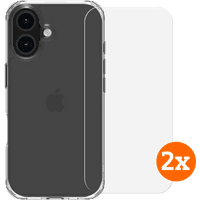 Koop BlueBuilt Protective Back Cover iPhone 16 Transparant + Screenprotector Glas Duo Pack - 6151132113152