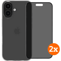 Koop BlueBuilt Back Cover iPhone 16 Transparant + Privacy Filter Screenprotector Glas Duo Pack - 6151132225220
