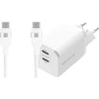 Koop BlueBuilt Power Delivery Oplader met 2 Usb C Poorten 65W + Usb C Kabel 3m Nylon Wit - 6151147610615
