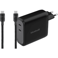 Koop BlueBuilt 140W GaN Oplader met 2 Usb C Poorten Zwart + BlueBuilt Usb C Kabel 240W 2m Nylon - 6156414093054