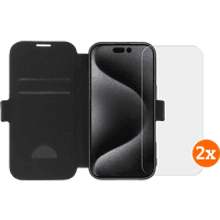 Koop BlueBuilt Apple iPhone 16 Pro Book Case Leer Zwart + Screenprotector Glas Duo Pack - 6151132117167