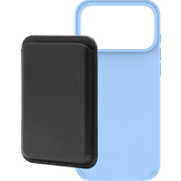 Koop BlueBuilt MagSafe Hoesje iPhone 18 Pro Max Lichtblauw + Kaarthouder Leer Zwart - 6156414586518